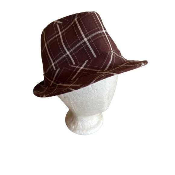Brown & White Plaid Fedora Hat D&Y Style DYA-4737FD 100% Polyester One Size - Picture 2 of 6